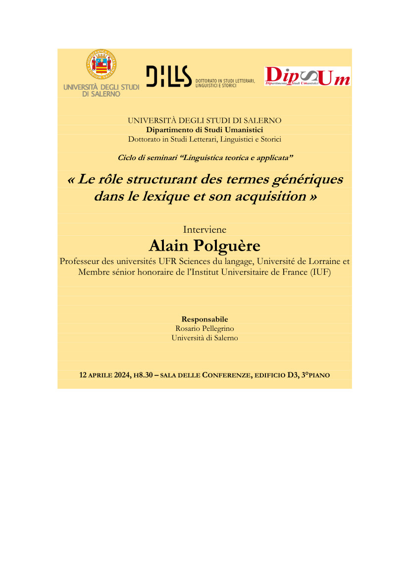 « Le rôle structurant des termes génériques dans le lexique et son acquisition »