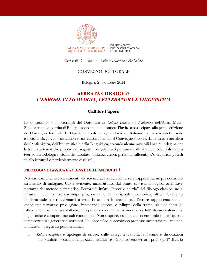 CfP - Convegno dottorale FICLIT_IT