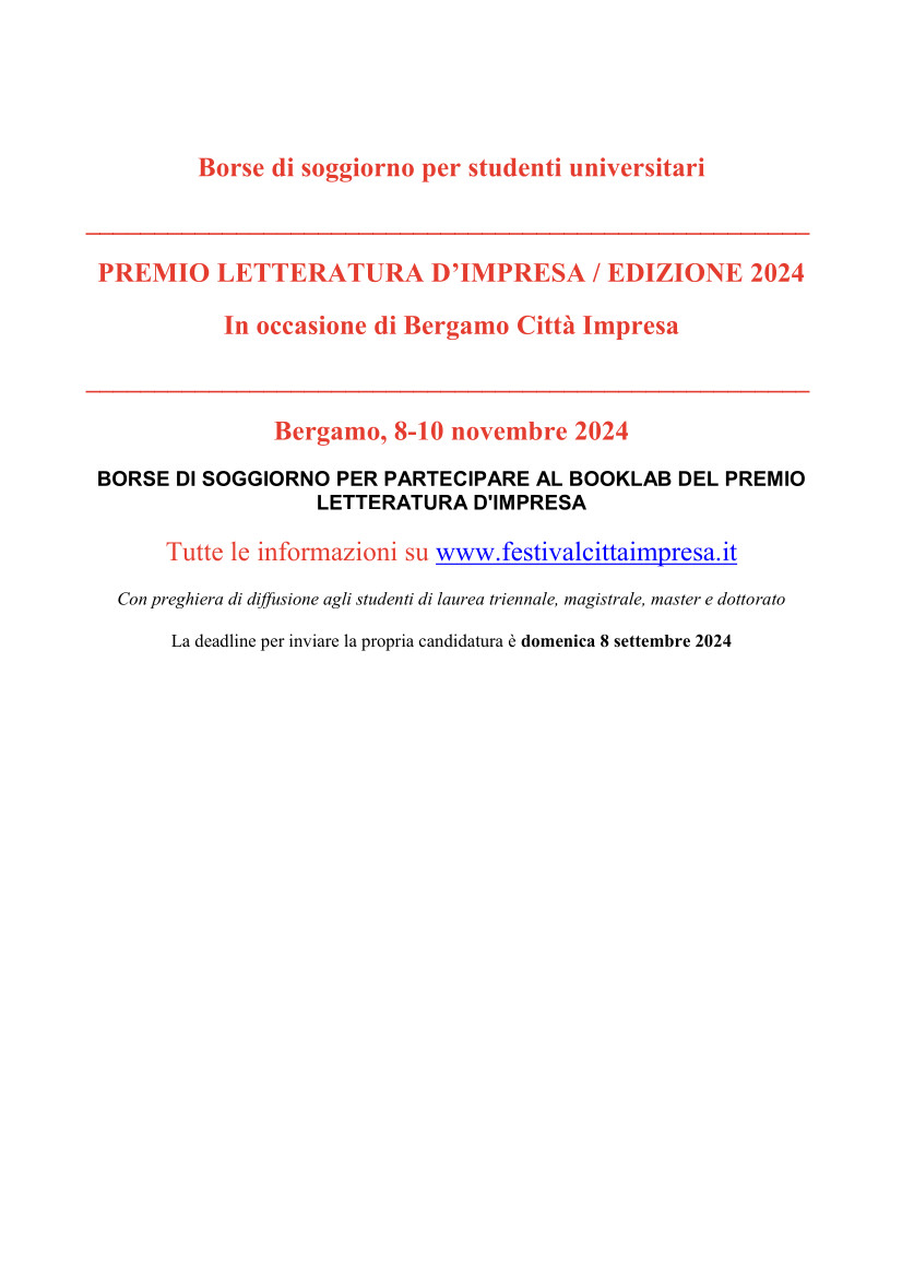 Premio Letteratura d'impresa: al via il bando per l'edizione 2024 (8-10 novembre 2024)