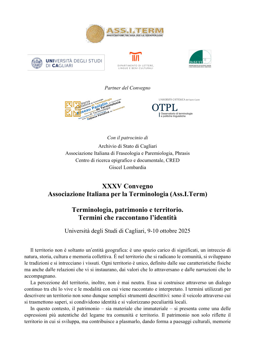 Terminologia, patrimonio e territorio. Termini che raccontano l’identità