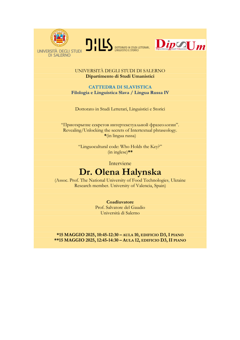 “Приоткрытие секретов интертекстуальной фразеологии”.  Revealing/Unlocking the secrets of Intertextual phraseology.  *(in lingua russa)  “Linguocultural code: Who Holds the Key?” (in inglese)**