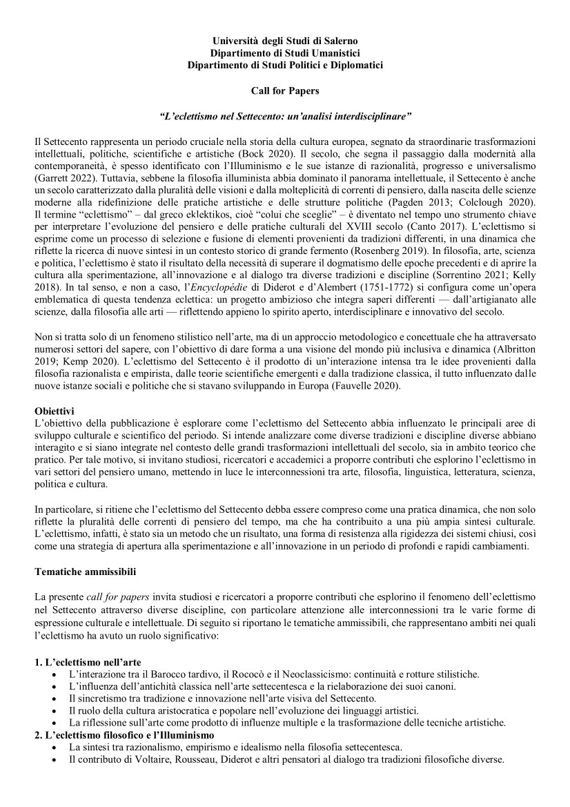 Volume “L’eclettismo nel Settecento: un’analisi interdisciplinare”