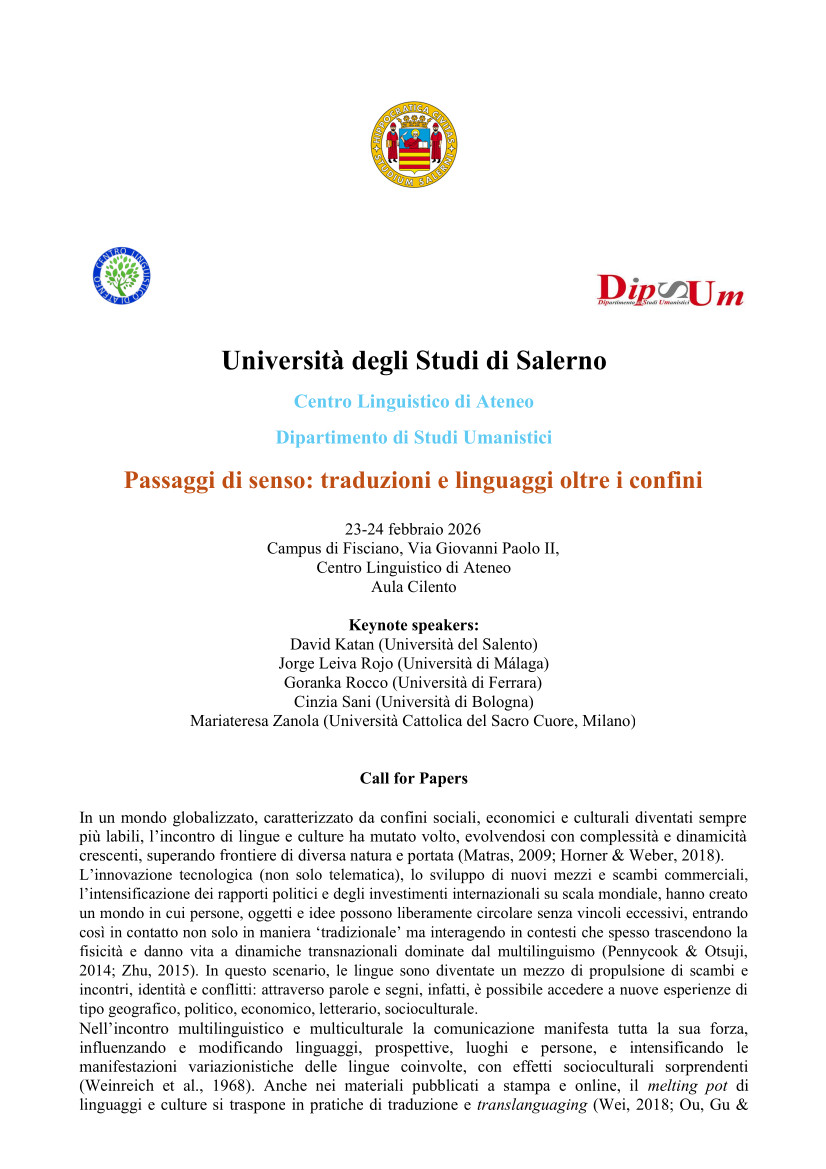 call for papers “Passaggi di senso: traduzioni e linguaggi oltre i confini”