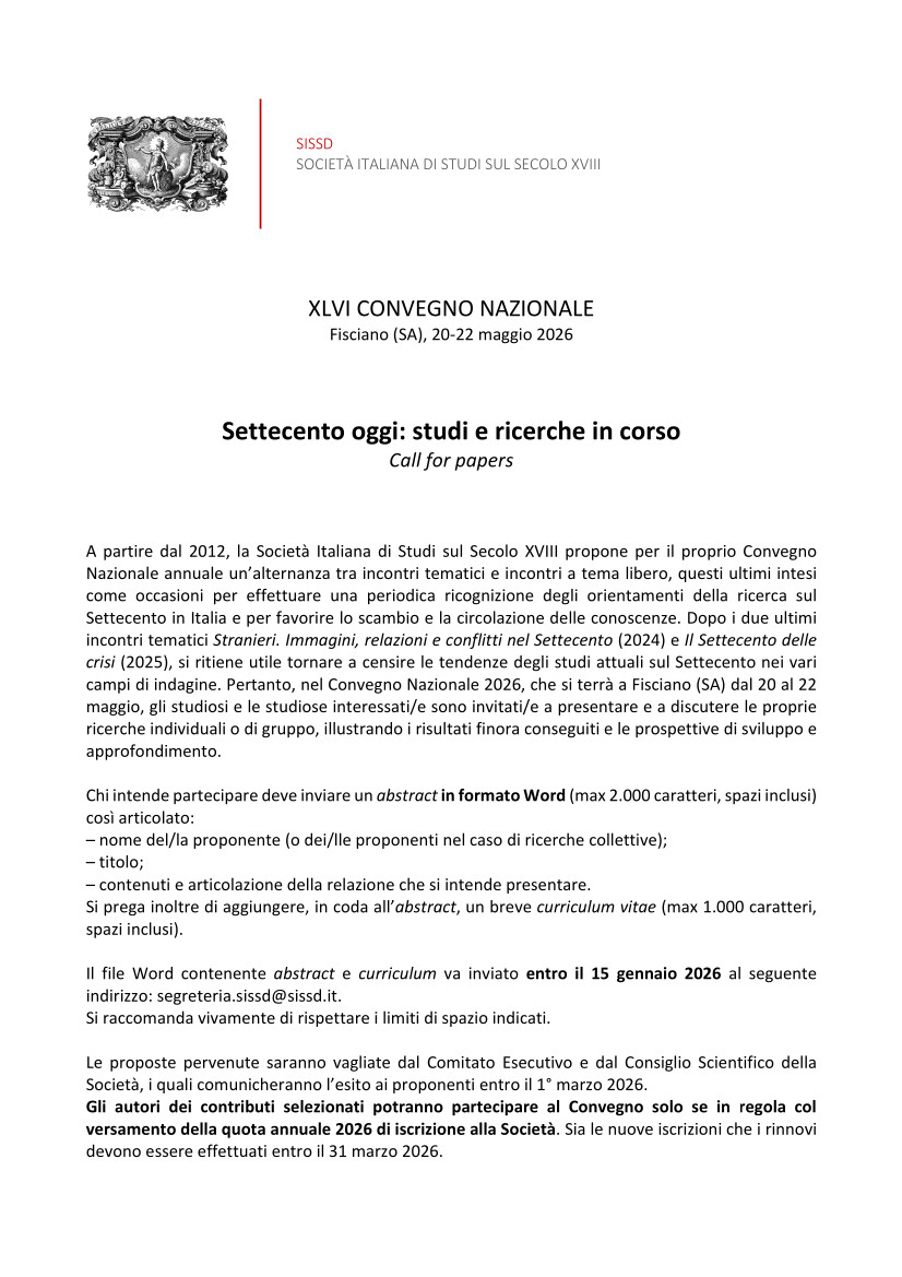 Settecento oggi: studi e ricerche in corso