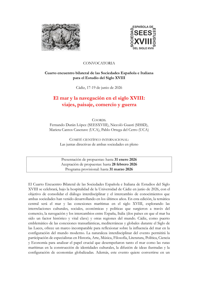 Il mare e la navigazione nel secolo XVIII: viaggi, paesaggio, commercio e guerra / El mar y la navegación en el siglo XVIII: viajes, paisaje, comercio y guerra