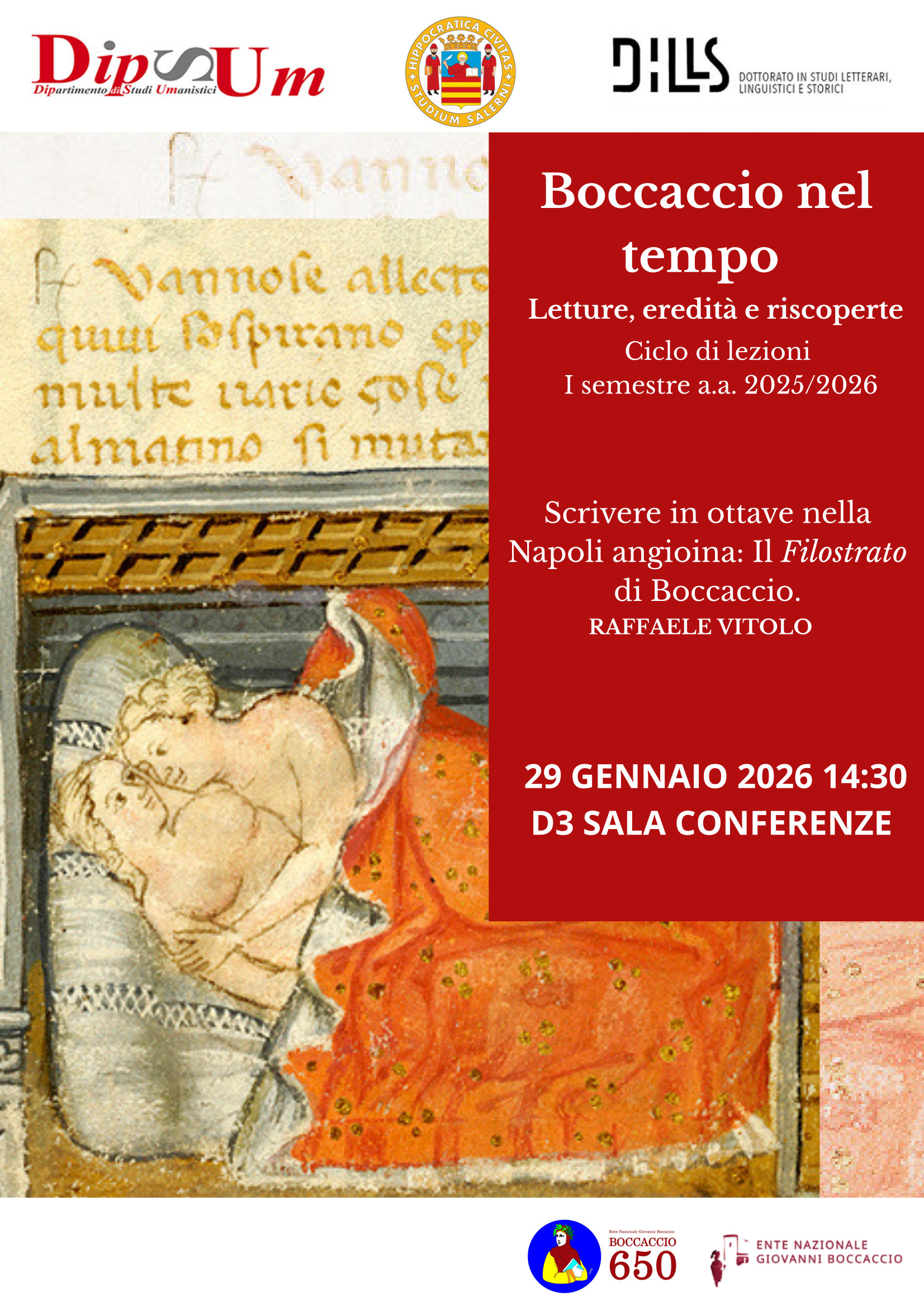 Ciclo "Boccaccio nel tempo". RAFFAELE VITOLO: Scrivere in ottave nella Napoli angioina: Il Filostrato di Boccaccio