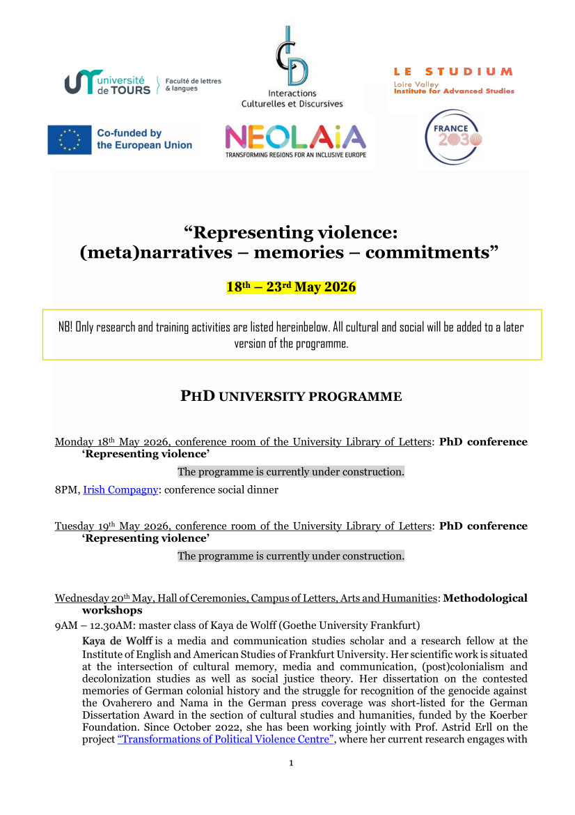 “Representing violence: (meta)narratives – memories – commitments”