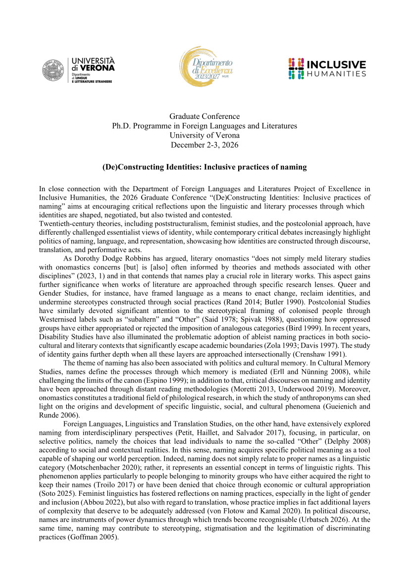 Graduate Conference UNIVR - Deconstructing identities