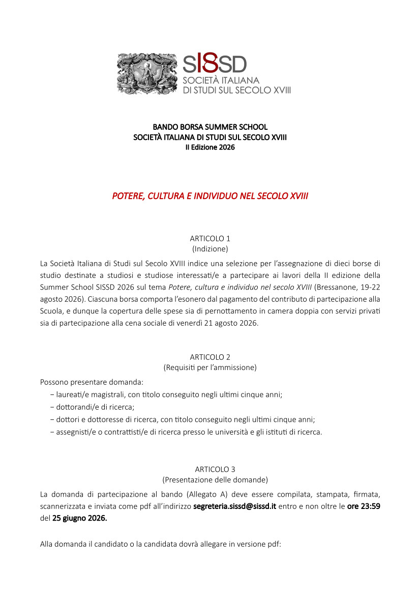 Potere, Cultura e individuo nel Secolo XVIII