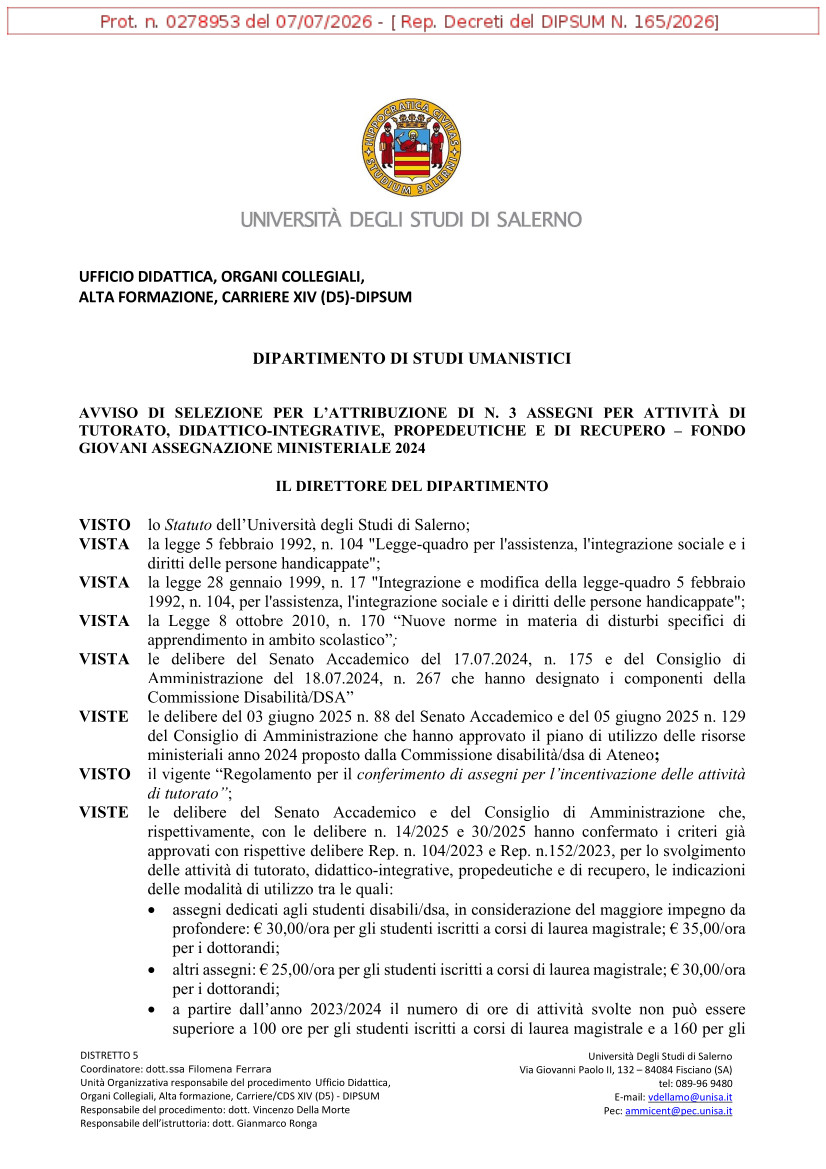 bando tutorato per dottorandi