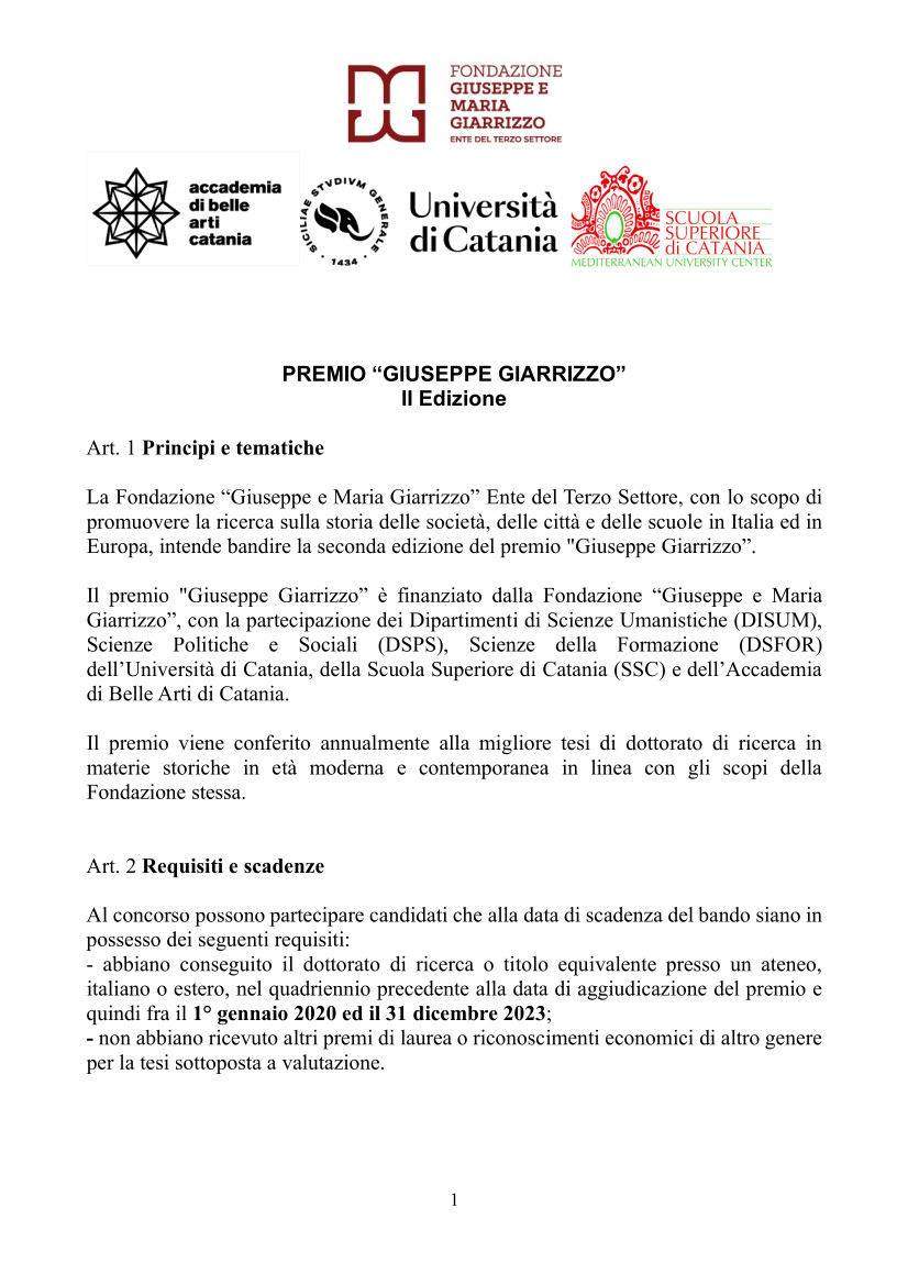 Premio “Giuseppe Giarrizzo” – II Edizione